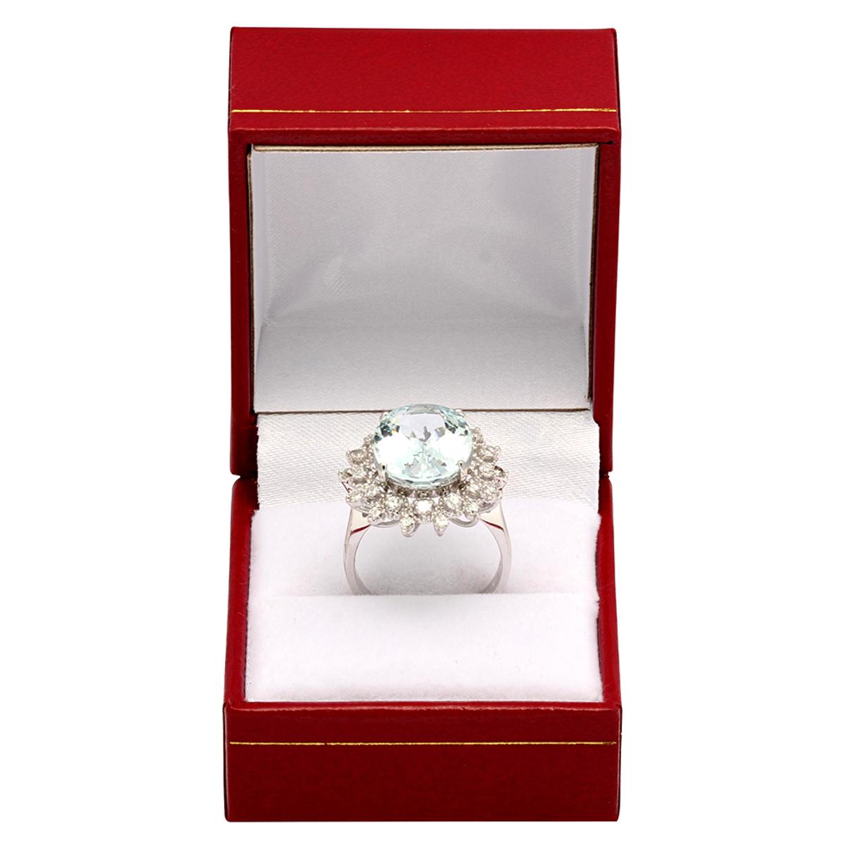 14k White Gold 7.06ct Aquamarine 0.74ct Diamond Ring