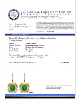 14k Yellow Gold 6.32ct Emerald 5.89ct Diamond Earrings