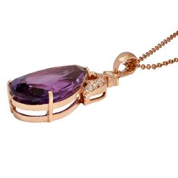 14k Rose Gold 24.96ct Amethyst 0.57ct Diamond Pendant