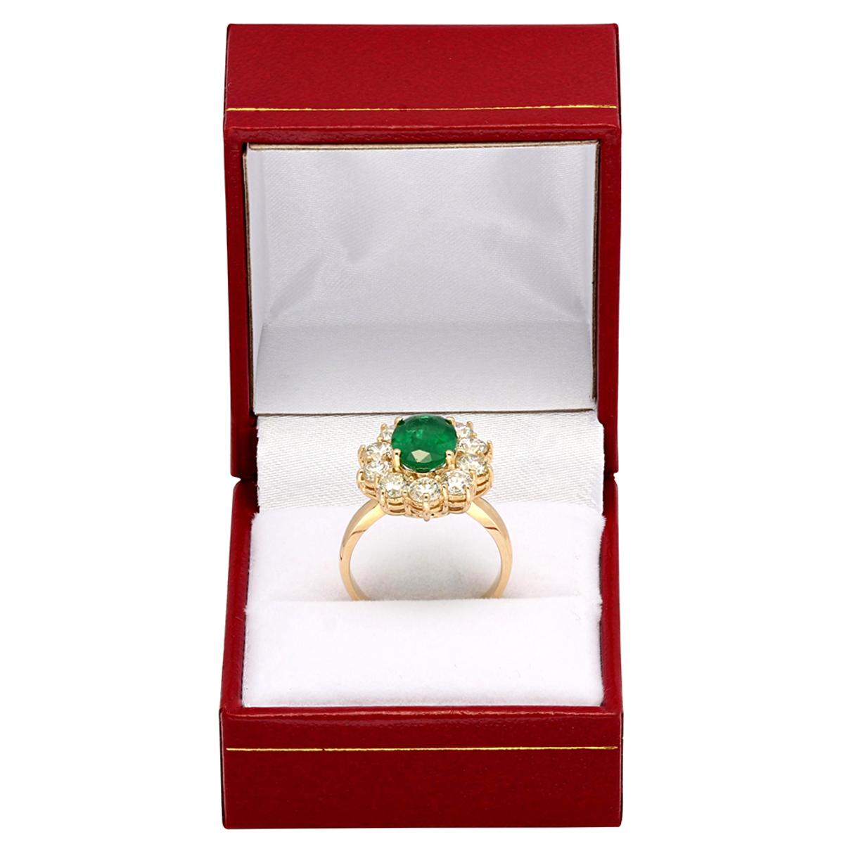 14k Yellow Gold 2.26ct Emerald 2.37ct Diamond Ring