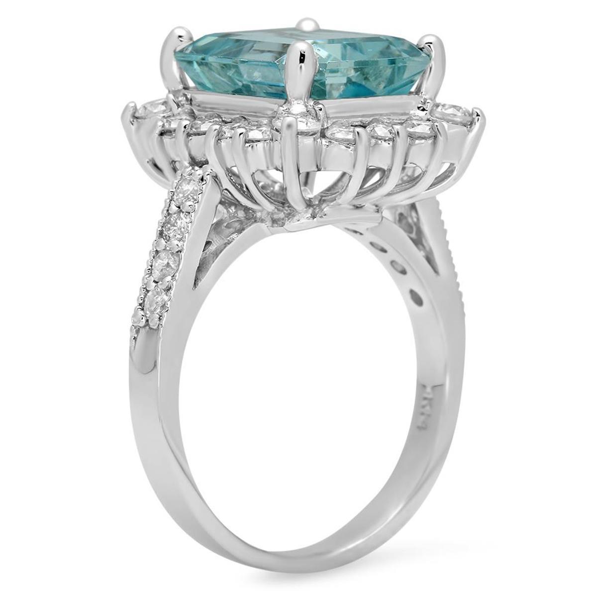 14K White Gold 5.42ct Aquamarine and 1.16ct Diamond Ring