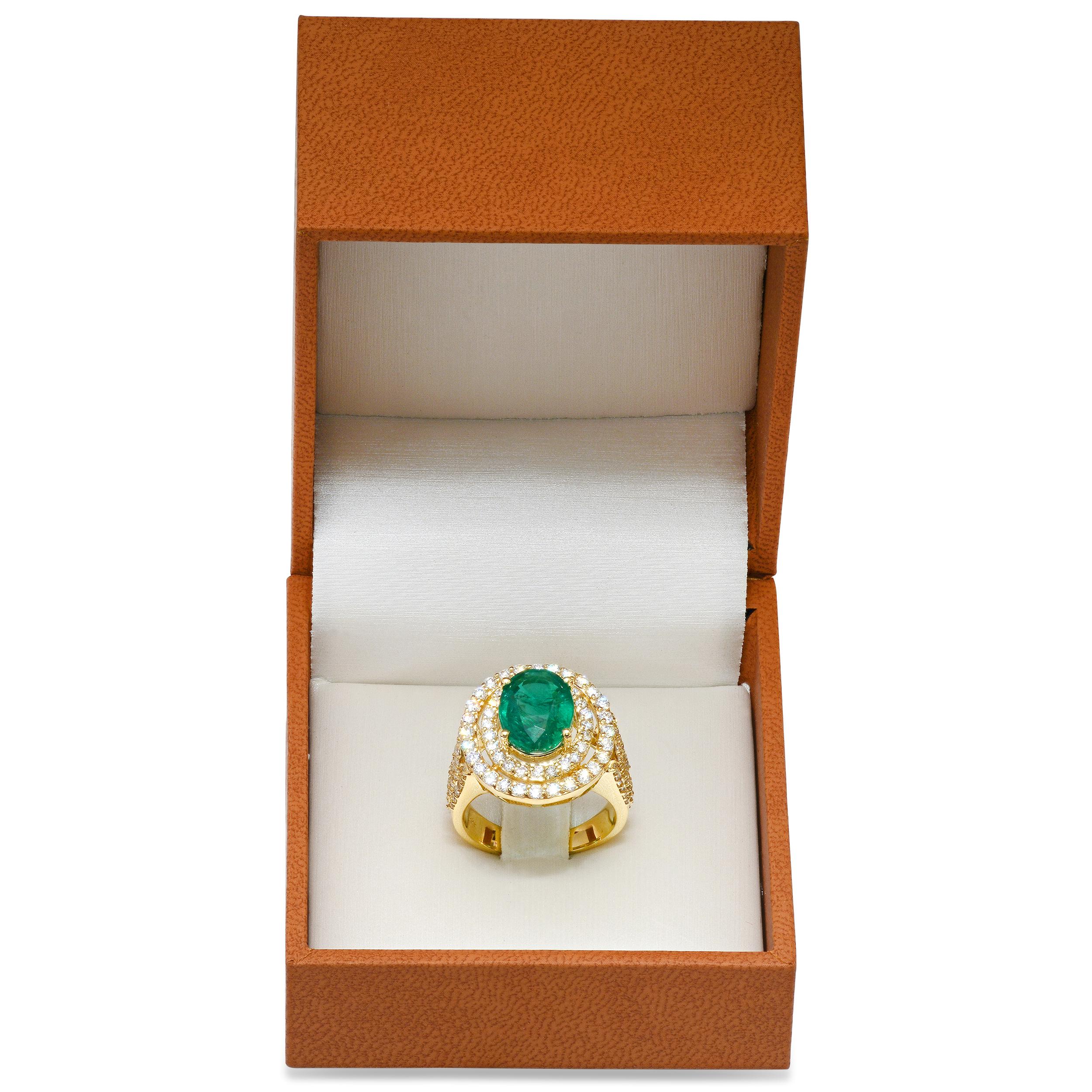 14K Yellow Gold 3.97ct Emerald and 1.83ct Diamond Ring