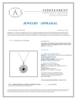 18K White Gold Setting with 1.36ct Sapphire and 3.68ct Diamond Pendant