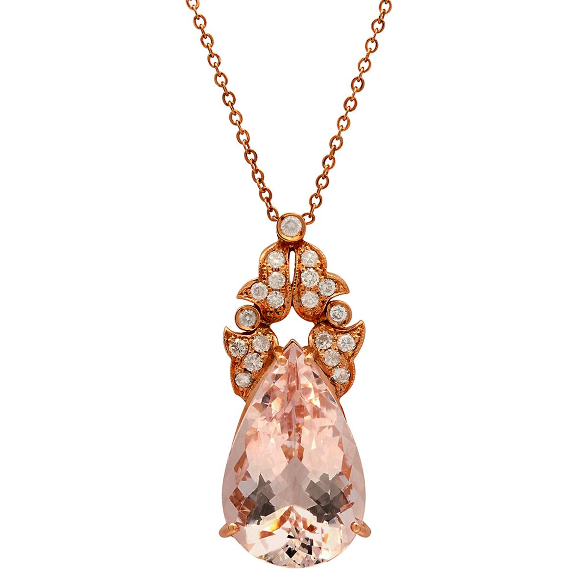 14k Rose Gold 22.12ct Morganite 0.82ct Diamond Pendant