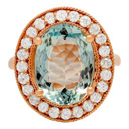 14k Rose Gold 7.65ct Aquamarine 1.05ct Diamond Ring