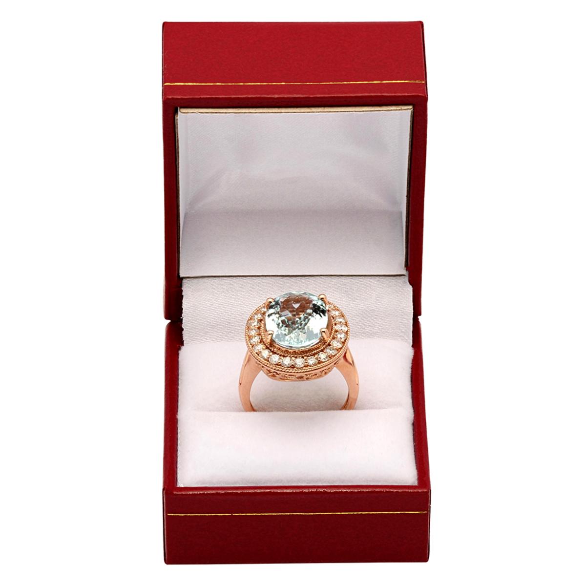 14k Rose Gold 7.65ct Aquamarine 1.05ct Diamond Ring