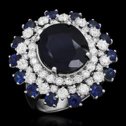 14K White Gold 10.12ct Sapphire and 2.26ct Diamond Ring