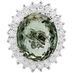 14k White Gold 11.11ct Green Tourmaline 2.11ct Diamond Ring