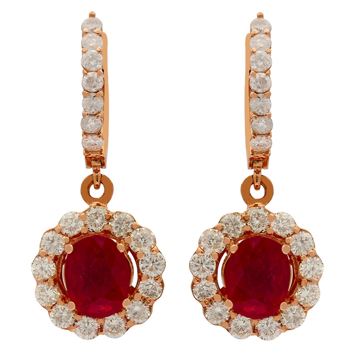 14k Rose Gold 2.79ct Ruby 2.05ct Diamond Earrings