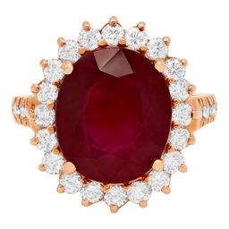 14k Rose Gold 9,89ct Ruby 1.39ct Diamond Ring