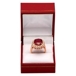 14k Rose Gold 9,89ct Ruby 1.39ct Diamond Ring