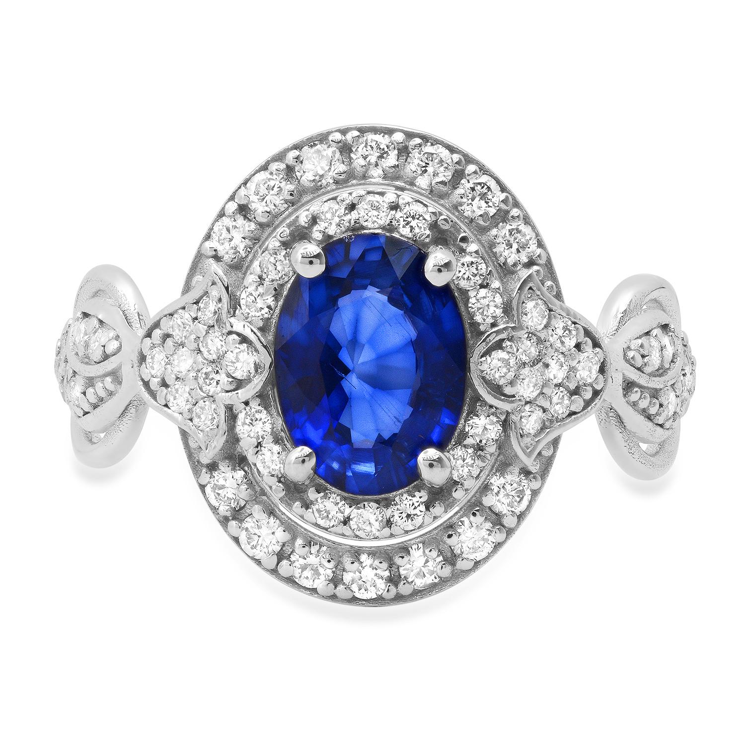 14K White Gold 1.62ct Sapphire and 0.56ct Diamond Ring