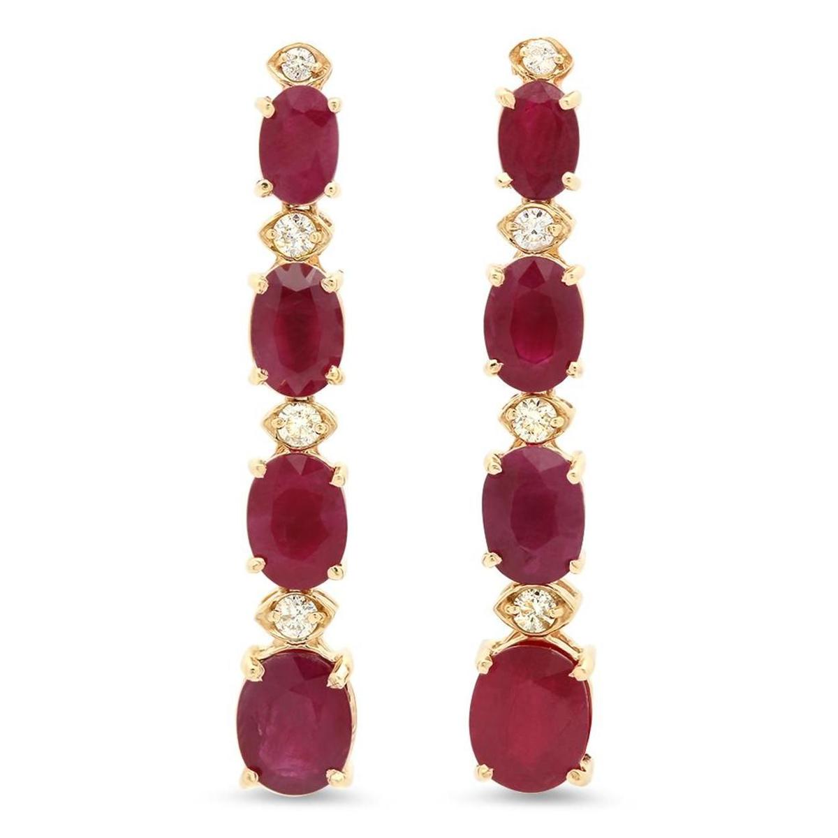 14K Gold 9.94ct Ruby 0.40cts Diamond Earrings