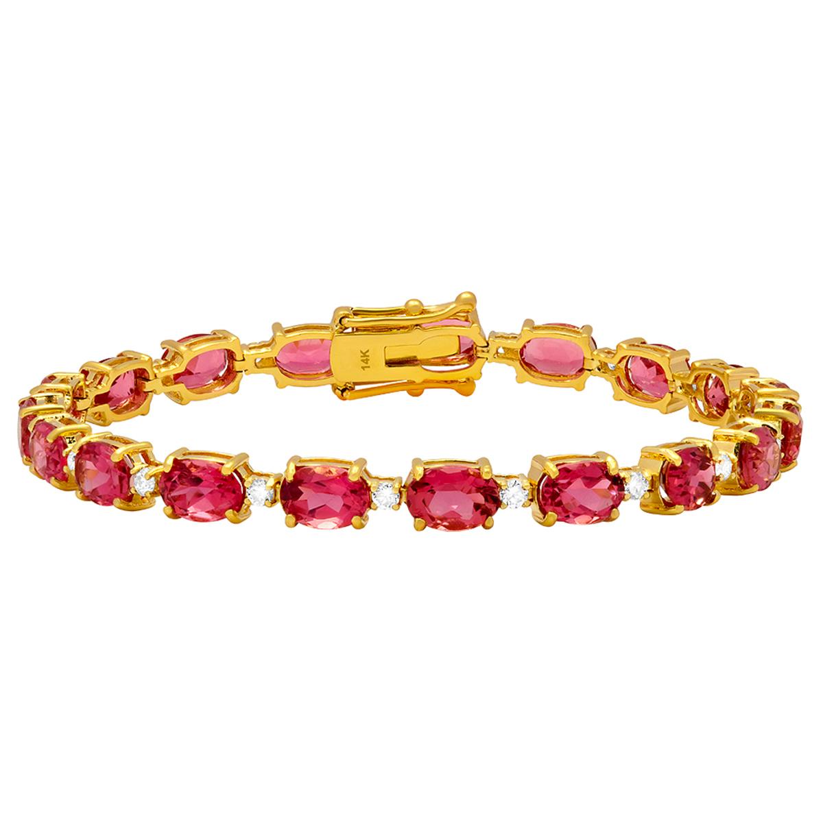 14k Yellow Gold 17.20ct Pink Tourmaline 0.96ct Diamond Bracelet