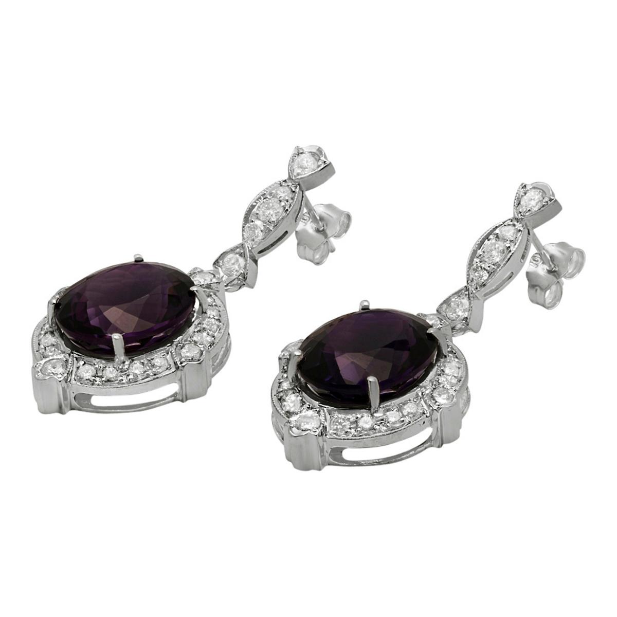 14k White Gold 16.53ct Amethyst 1.83ct Diamond Earrings