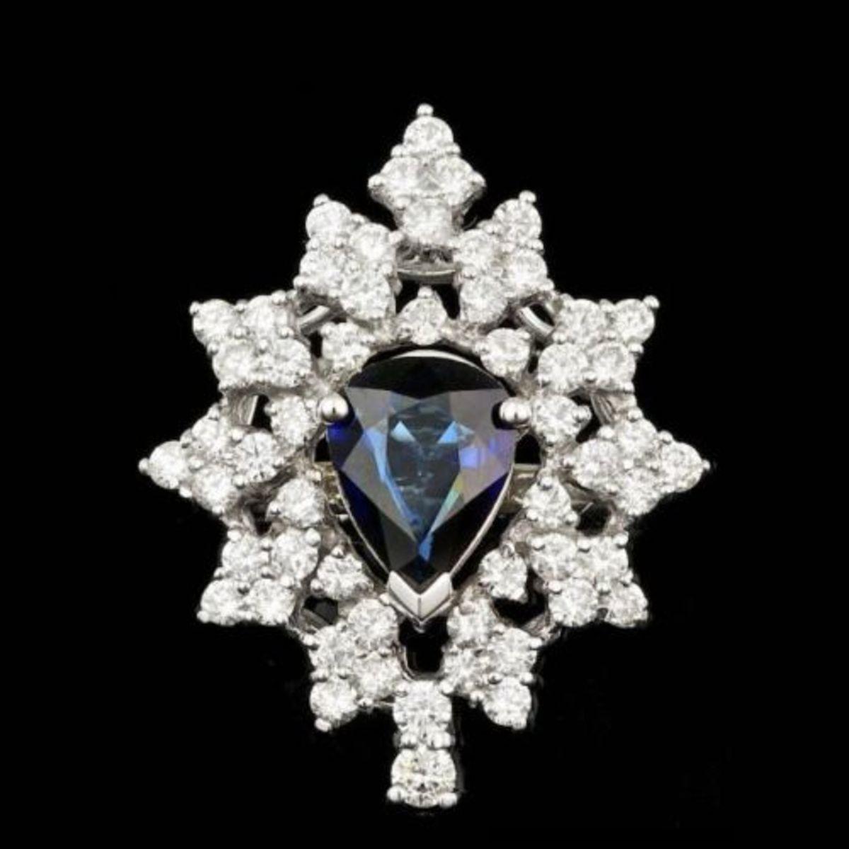 14K White Gold 1.92ct Sapphire and 1.60ct Diamond Ring