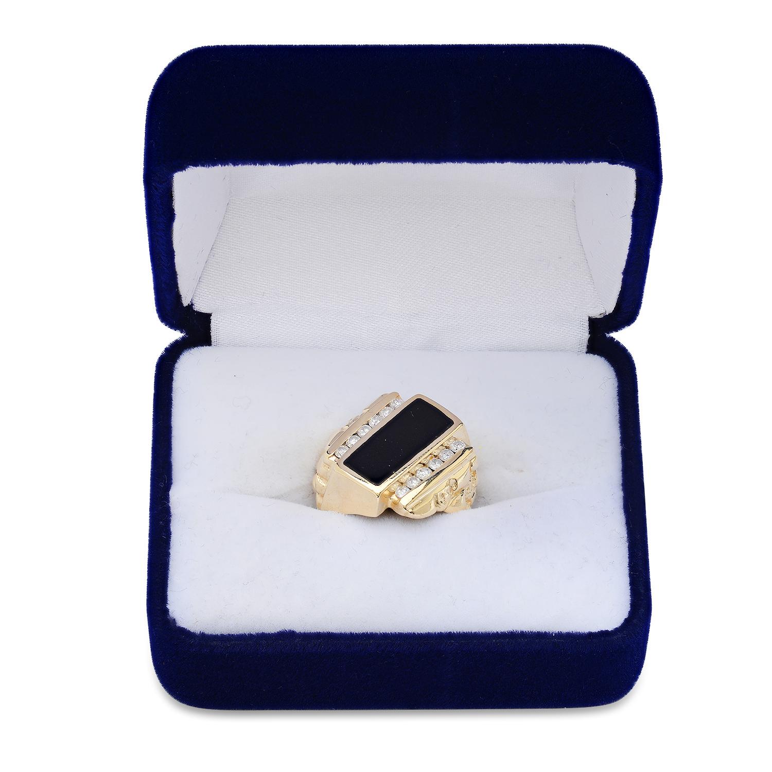 14K Yellow Gold Setting with 0.36ct Diamond Black Onyx Ring