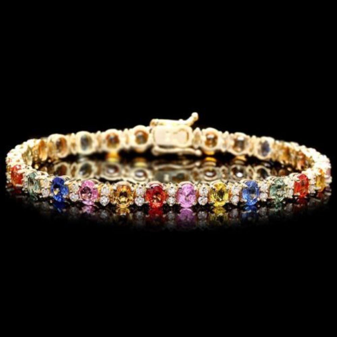 14K Gold 12.13ct Sapphire 1.82ct Diamond Bracelet