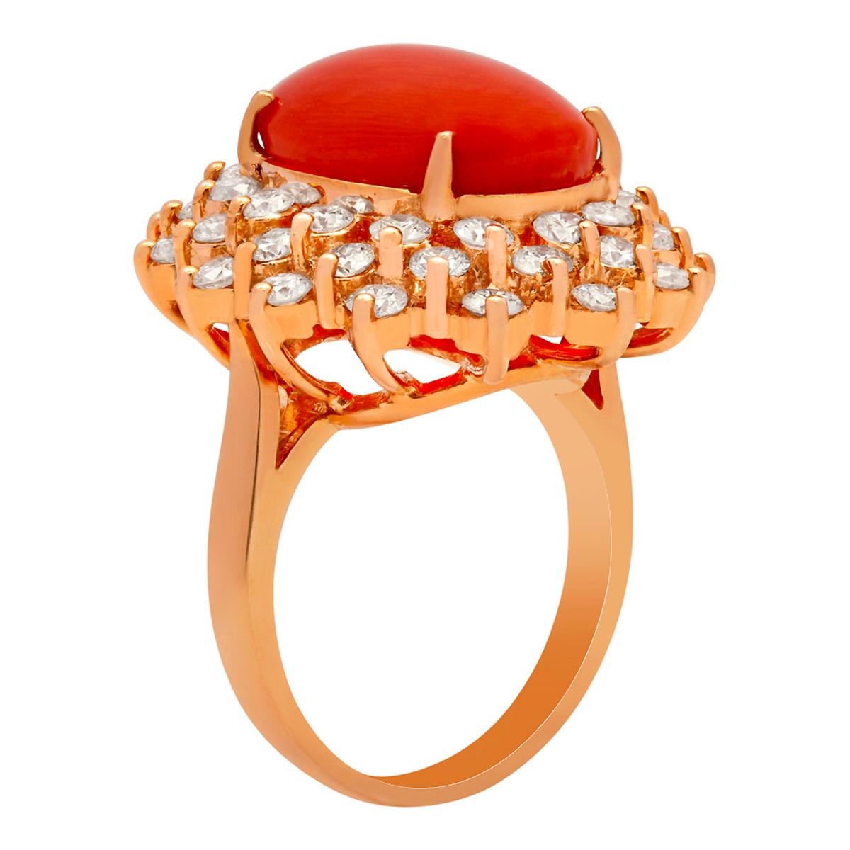 14k Rose Gold 6.43ct Coral 2.43ct Diamond Ring