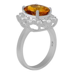 14k White Gold 4.10ct Yellow Beryl 0.97ct Diamond Ring