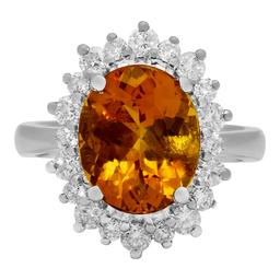 14k White Gold 4.10ct Yellow Beryl 0.97ct Diamond Ring