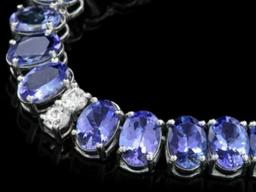 14K White Gold 52.80ct Tanzanite and 1.75ct Diamond Necklace