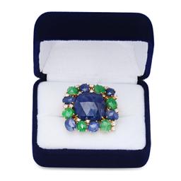 18K Yellow Gold Setting with 18.48ct Sapphire, 3.90ct Emerald and 0.81ct Diamond Ladies Ring