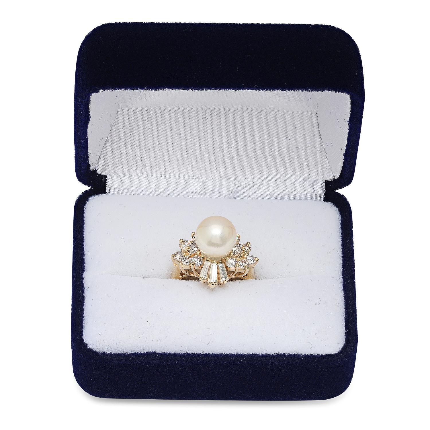 14K Yellow Gold Setting with 9.7mm Pearl and 1.10tcw Diamond Ladies Ring