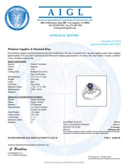 Platinum Setting with 0.95ct Sapphire and 1.03ct Diamond Ladies Ring