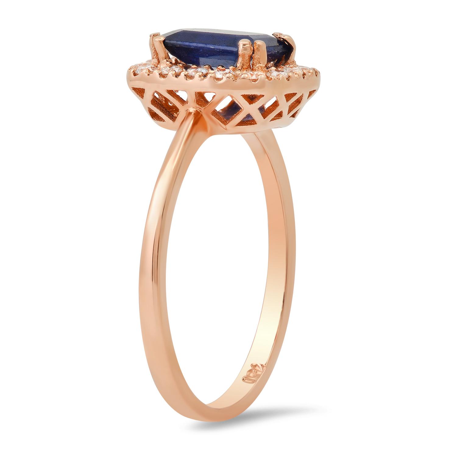 18K Rose Gold Setting with 1.21ct Sapphire and 0.24ct Diamond Ladies Ring