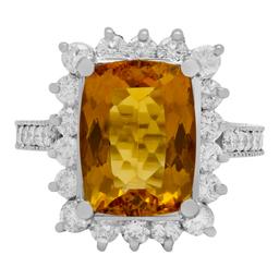 14k White Gold 3.89ct Yellow Beryl 1.17ct Diamond Ring