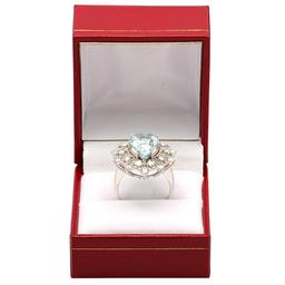 14k White Gold 5.73ct Aquamarine 1.05ct Diamond Ring