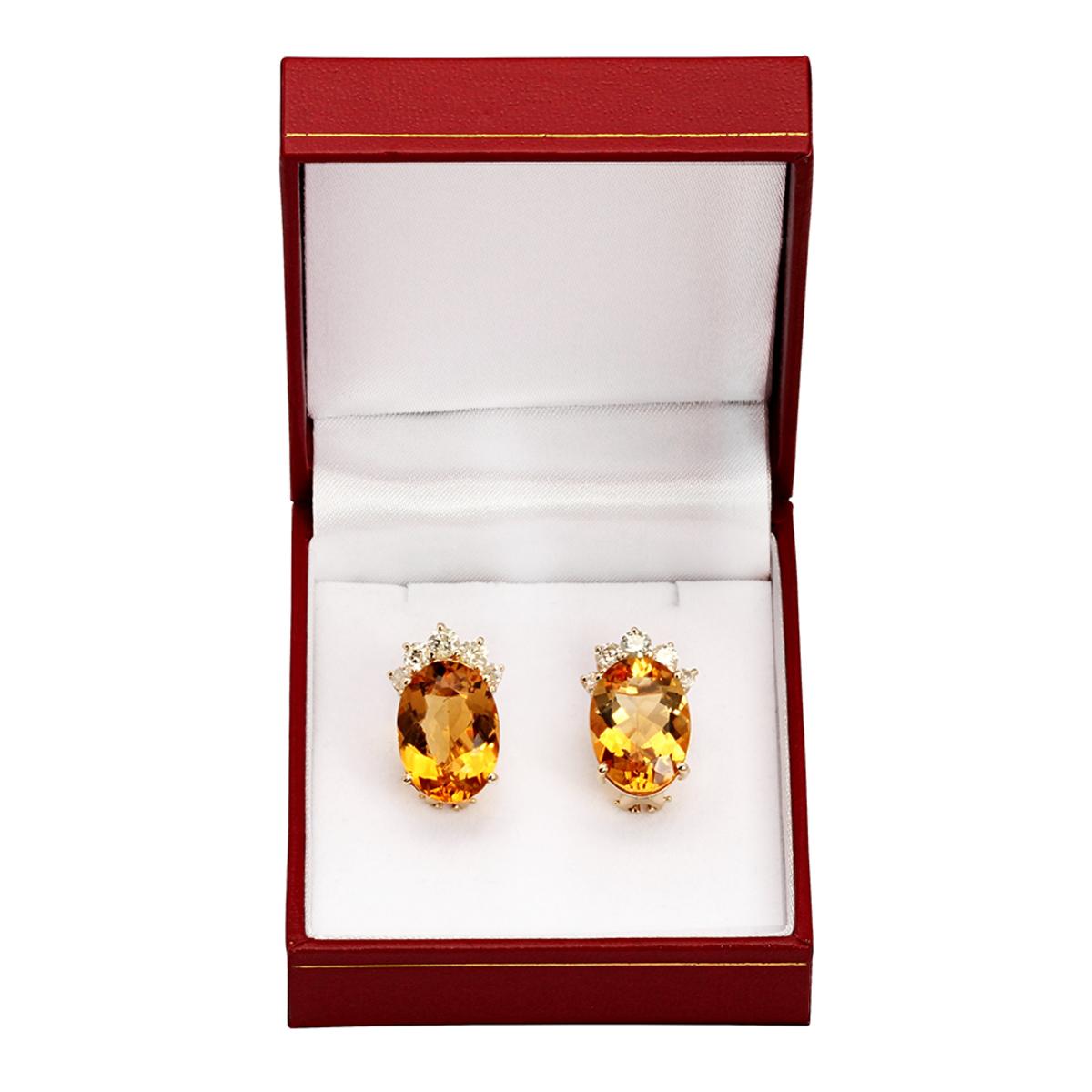 14k Yellow Gold 20.64ct Citrine 1.53ct Diamond Earrings