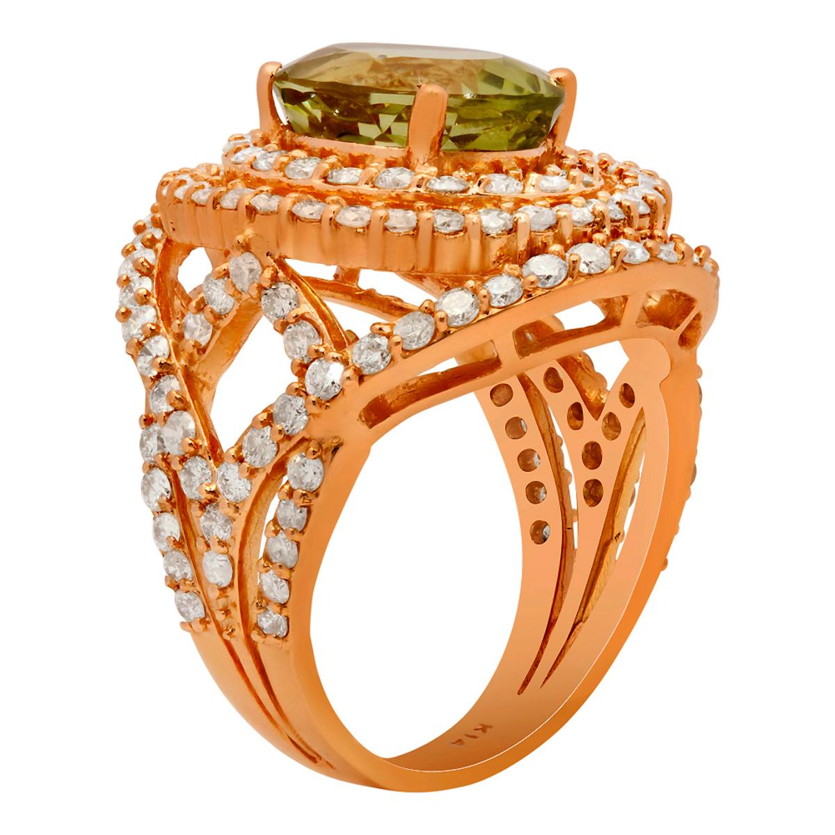 14k Rose Gold 4.15ct Green Beryl 2.38ct Diamond Ring