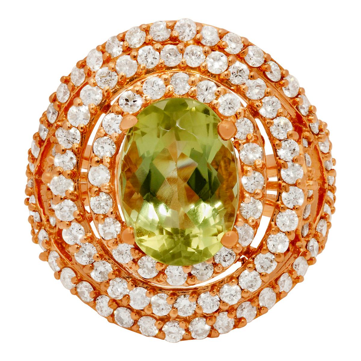 14k Rose Gold 4.15ct Green Beryl 2.38ct Diamond Ring