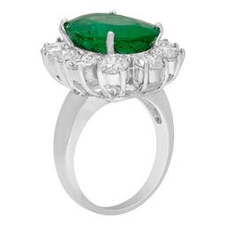 14k White Gold 8.99ct Emerald 3.89ct Diamond Ring