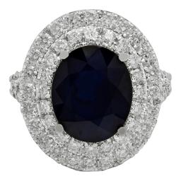 14k White Gold 11.11ct Sapphire 1.68ct Diamond Ring