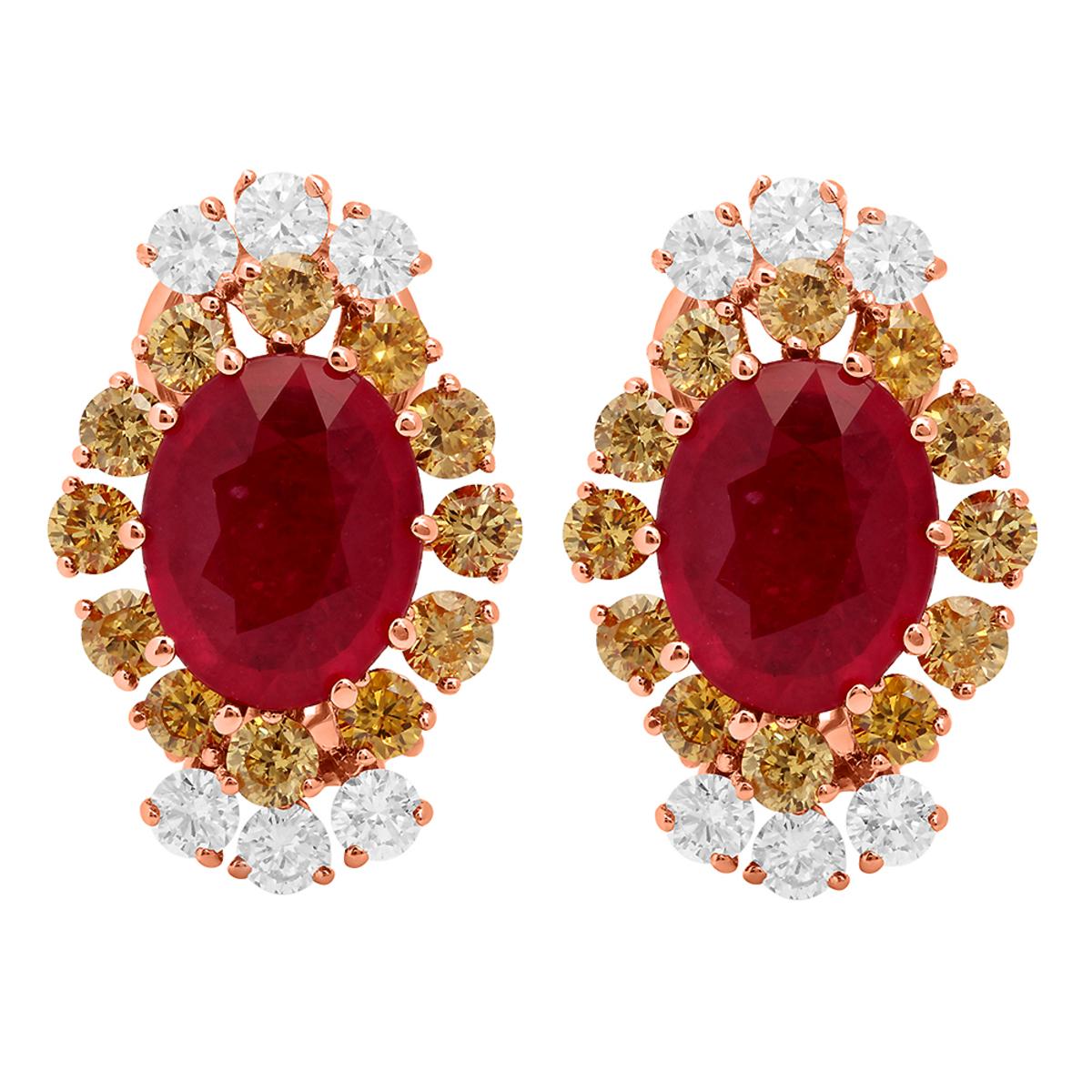 14k Rose Gold 5.52ct Ruby 0.75ct & 1.55ct Diamond Earrings