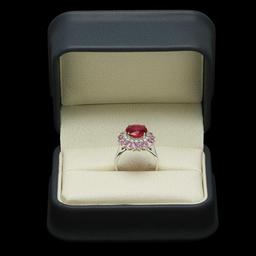 14K White Gold 3.0ct Ruby 2.13ct Sapphire and 0.58ct Diamond Ring