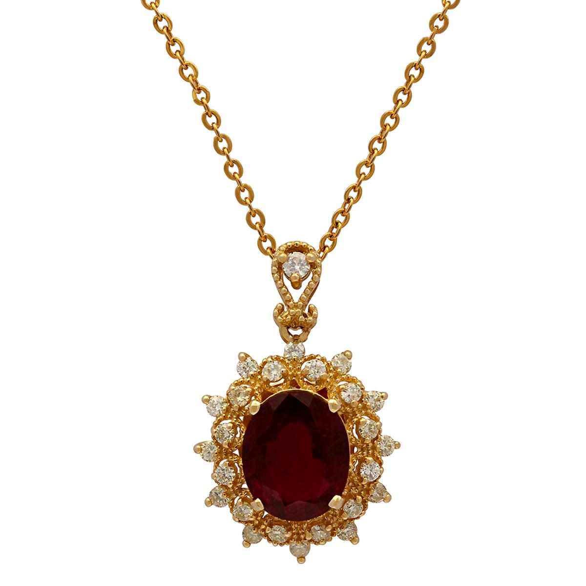 14k Yellow Gold 3.99ct Ruby 0.64ct Diamond Pendant