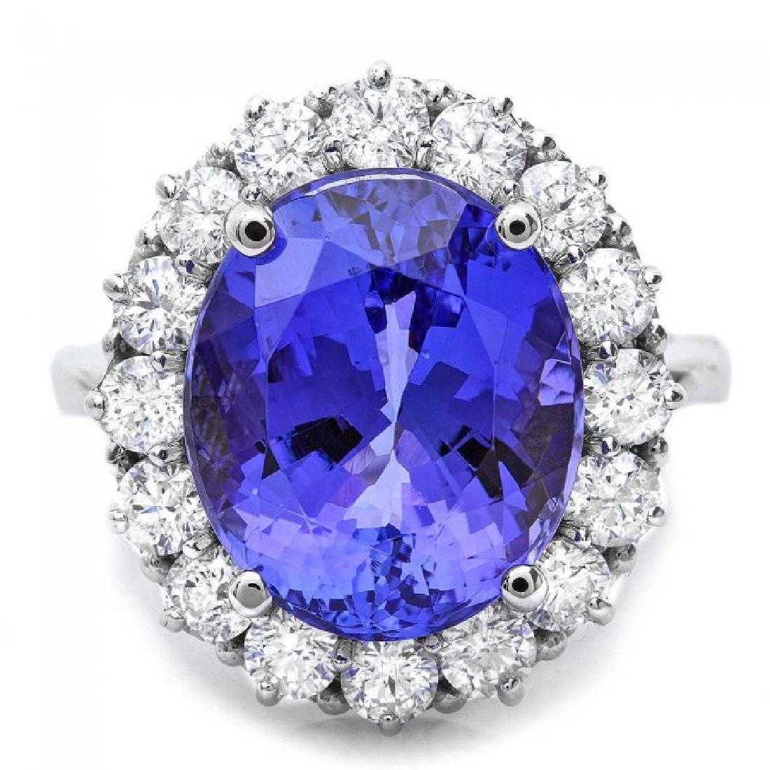 14K White Gold 9.39ct Tanzanite and 1.49ct Diamond Ring