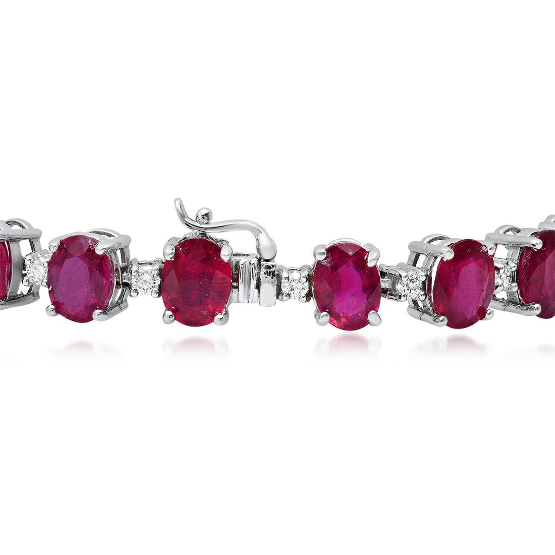 14k White Gold 33.98ct Ruby and 1.20ct Diamond Bracelet