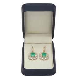 14K Gold 6.41ct Emerald 5.91ct Diamond Earrings