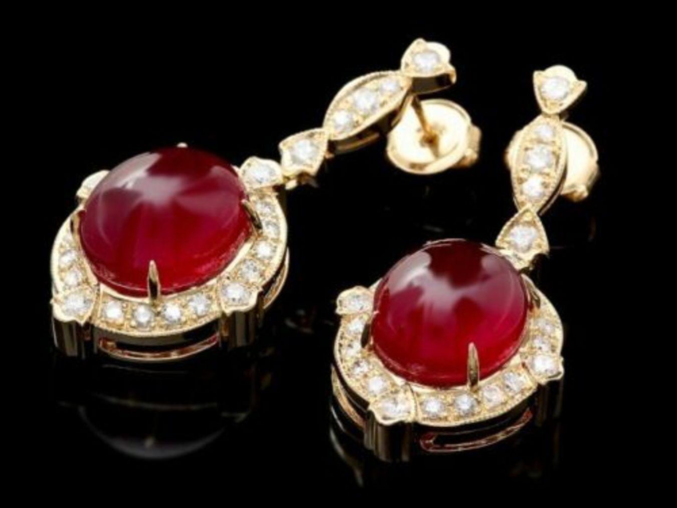 14K Yellow Gold 29.50ct Ruby and 1.66ct Diamond Earrings