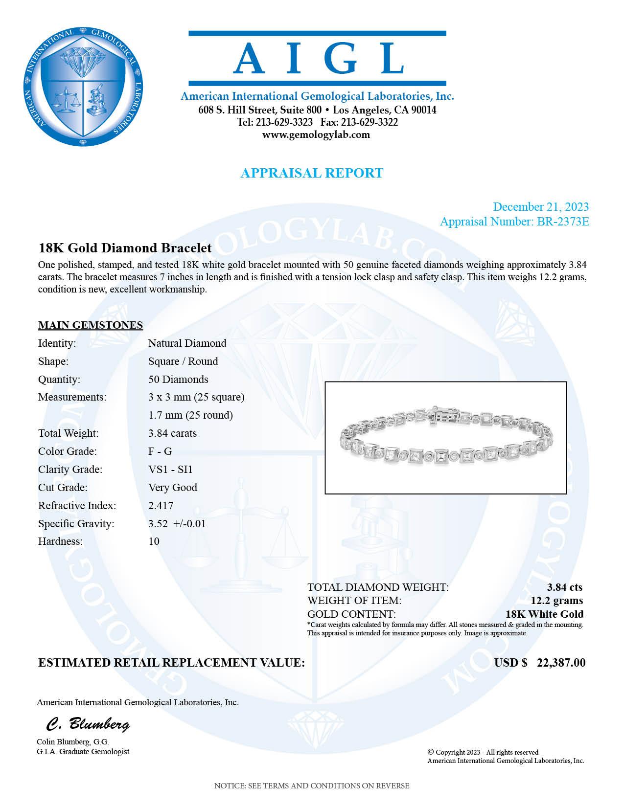 18K White Gold Setting with 3.84ct Diamond Bracelet