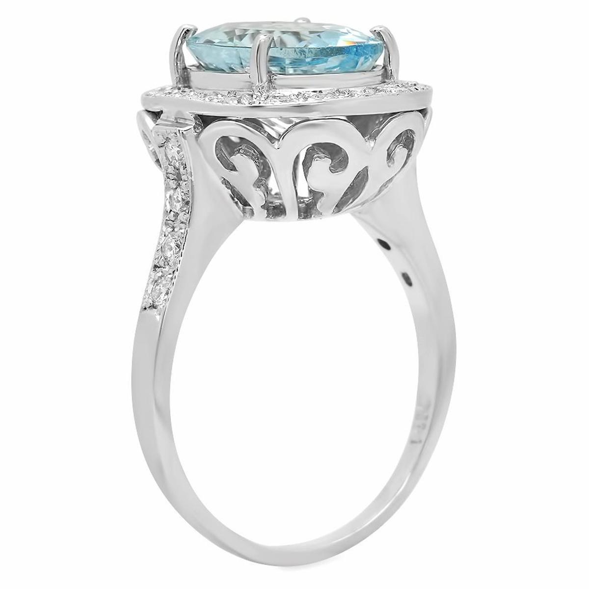 14K White Gold 4.20ct Aquamarine and 0.58ct Diamond Ring