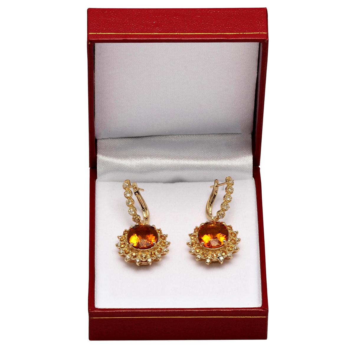 14k Yellow Gold 11.31ct Citrine 1.01ct Sapphire 1.00ct Diamond Earrings