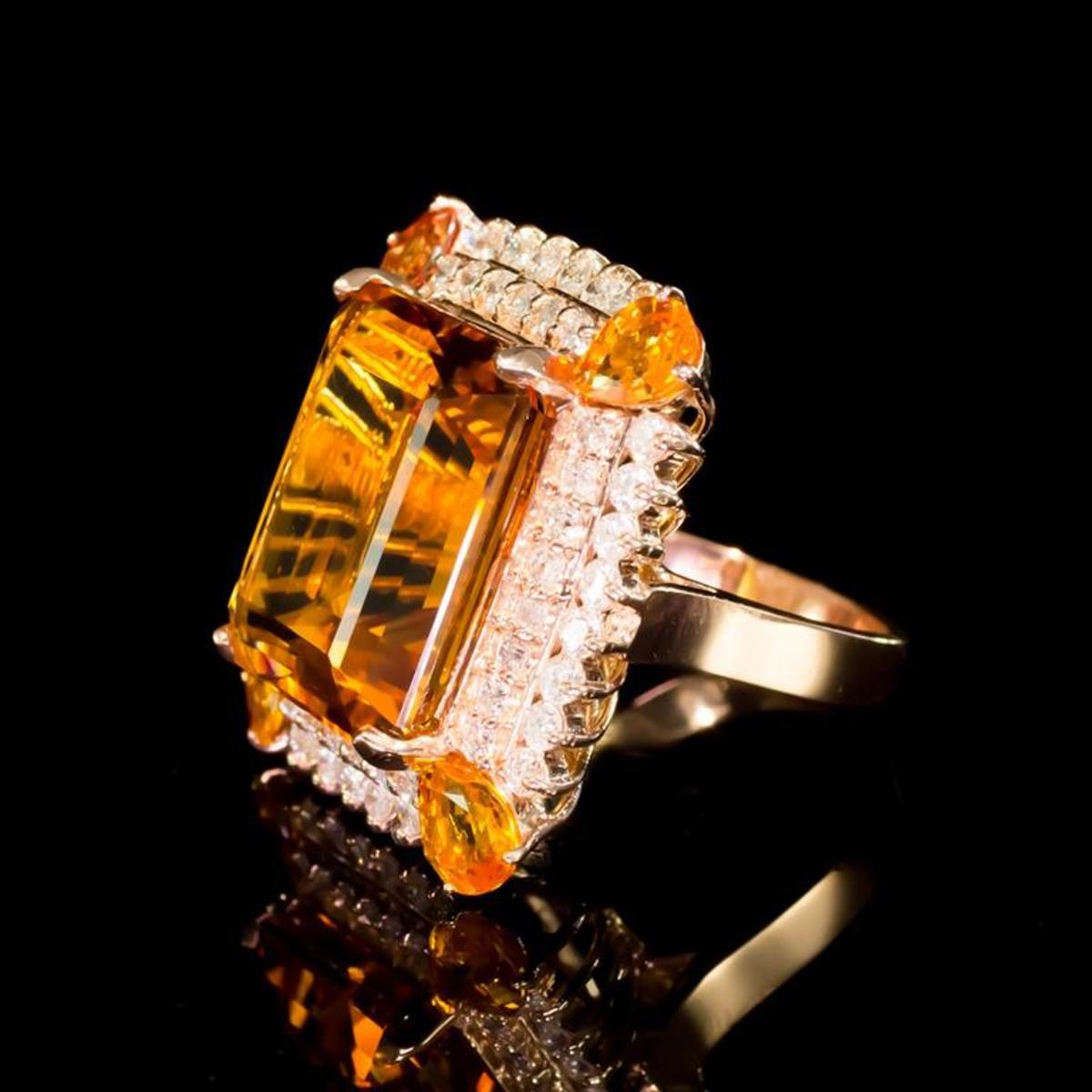 14K Rose Gold 19.0ct Citrine 2.56ct Sapphire and 1.81ct Diamond Ring