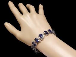 14K Gold 53.81ct Sapphire 0.59ct Diamond Bracelet