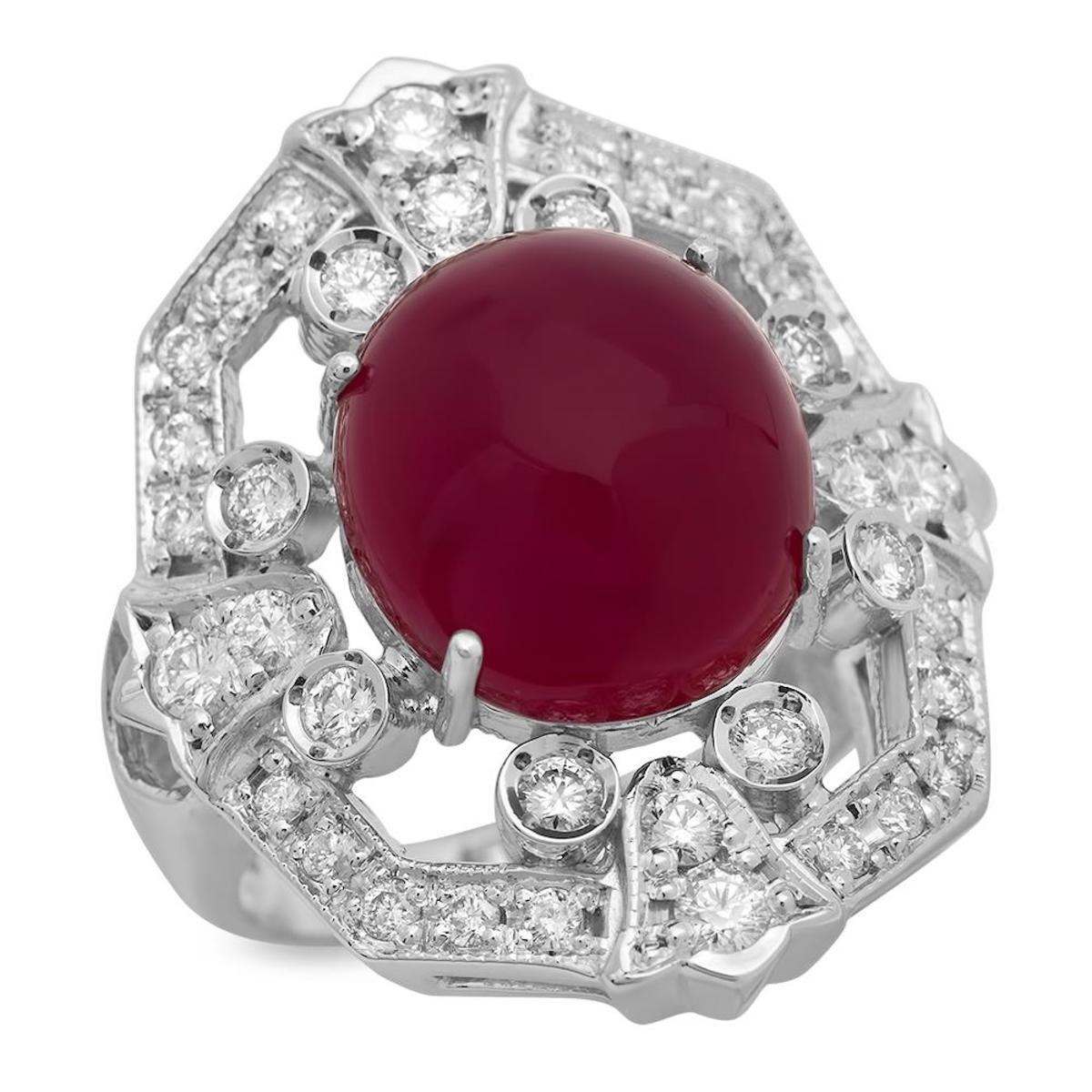 14K White Gold 14.68ct Ruby and 1.10ct Diamond Ring